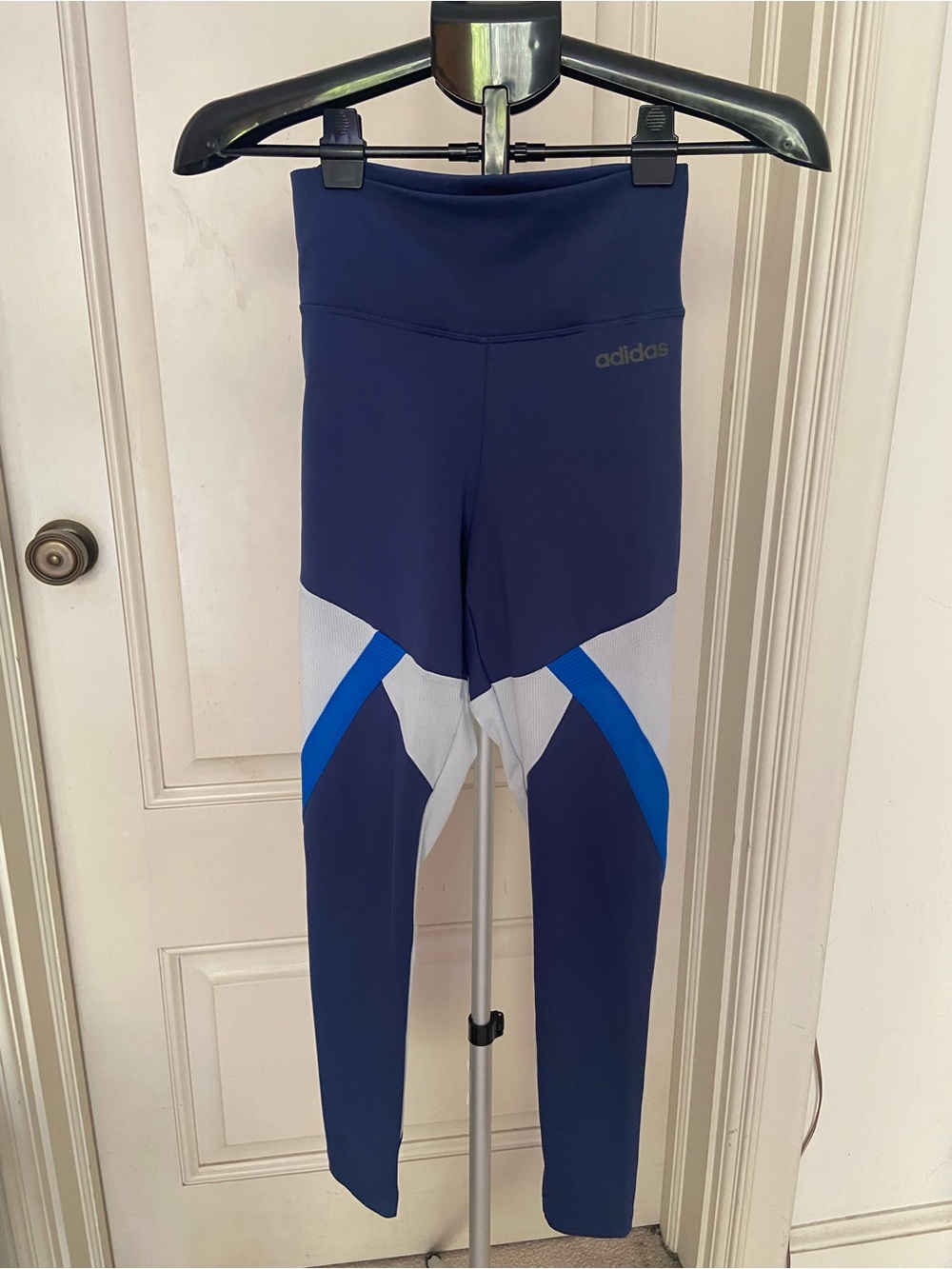 ADIDAS Navy Leggings with Bright Blue & Light Gray Accents